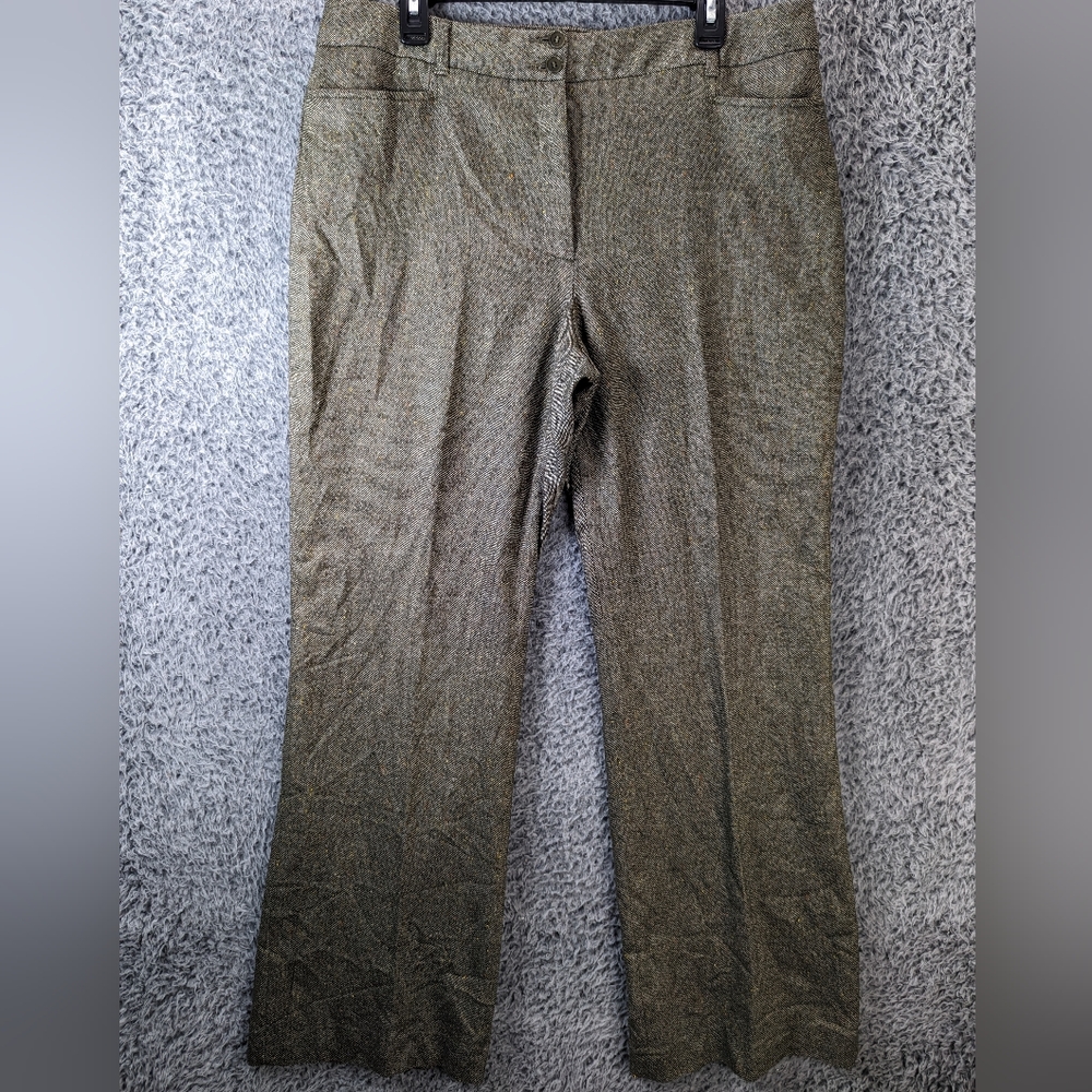 TALBOTS Pants Womens 14 Brown Tweed Wool Blend Heritage Wide Leg Lined Casual